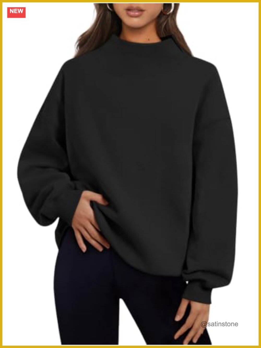 Oversized Mock Neck Pullover Sweatshirt Fleece Lined Women Fall Winter